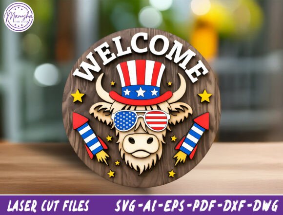 4th of July Door Hanger Cut File SVG for Laser Cutting