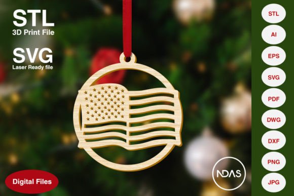 American Flag Christmas Ornament 3D Printing Home Decor