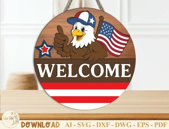 American Flag Eagle Door Hanger SVG - Laser Cutting & Home Decor