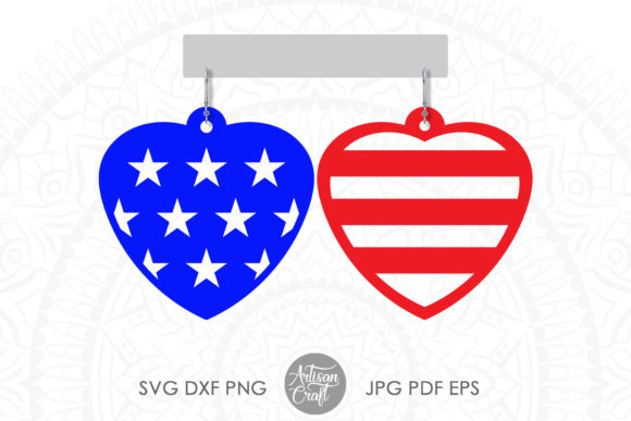 American Flag Earrings Heart Shape