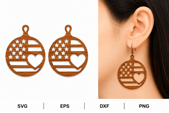 American Flag Wood Earrings Laser Cut