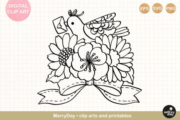 Bird Flower Line Art No. 1: Graphics for Branding