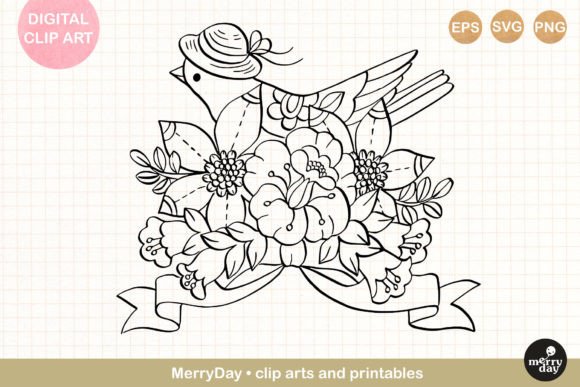 Bird Flower Line Art No. 2: Graphics and Illustrations for Creative Design