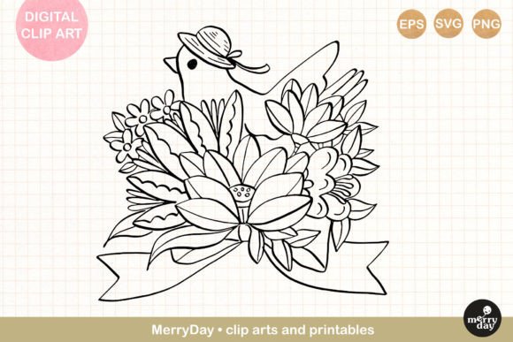 Bird Flower Line Art No 8 – Graphics and Illustrations for Crafters