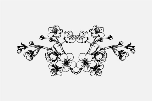Cherry Blossom Branch Vector Line Art: Graphics for Creative Design