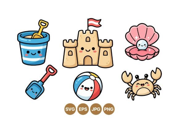 Cute Beach Toys Clipart Set