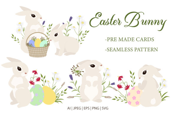 Cute Bunny, Easter Bunny Clipart: Graphics & Illustrations
