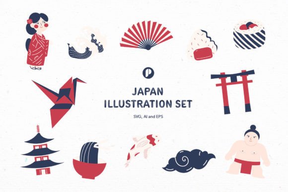 Iconic Japan Illustration Set for Graphics and Illustrations