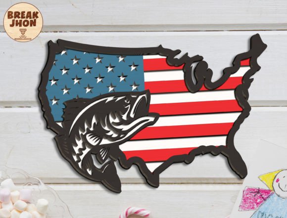 Largemouth Bass Map American Flag Sign