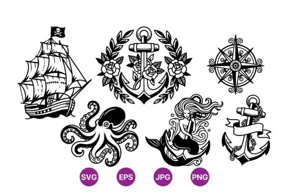 Nautical Vintage Tattoo Designs: Graphics for Niche Creators