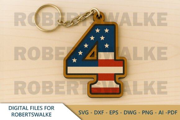 Number 4 USA Keychain Laser Cut SVG