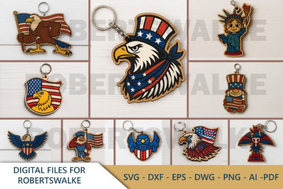 Patriotic Keychain SVG Bundle for Laser Cutting