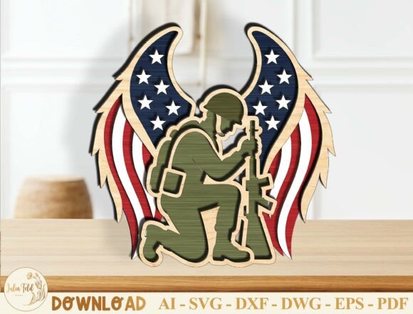 Patriotic Soldier Angel Wings SVG for Laser Cutting and Home Decor