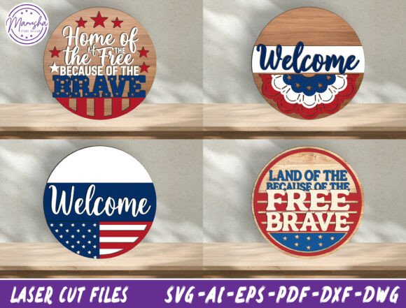 Patriotic Welcome Sign SVG Bundle for Laser Cutting & Home Decor