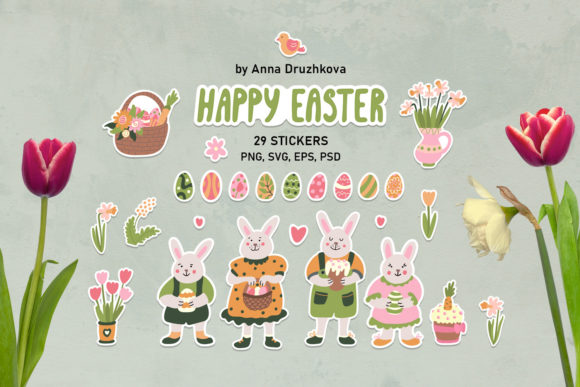 Rabbit Family Easter Stickers: Graphics for Creative Publishing