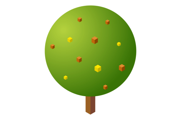 Round Tree. Isometric Garden Plant with Graphics