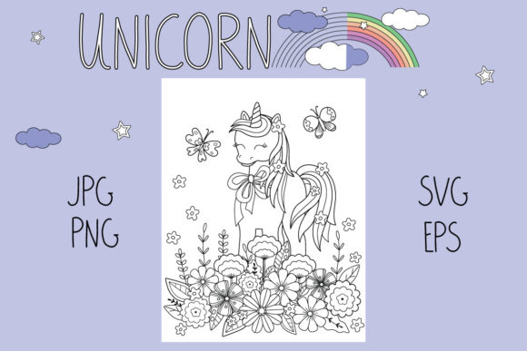 Unicorn Coloring Page: Graphics and Illustrations for Creative Brands