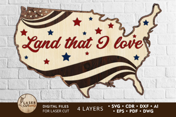 USA MAP 4th July Multilayer Cut Files