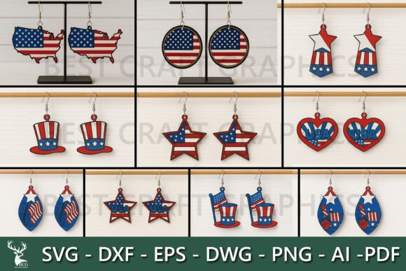 USA Map Earrings SVG Patriotic Design