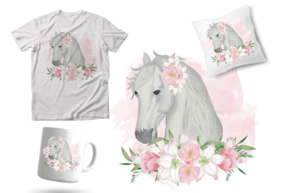 Watercolor Horse and Flower