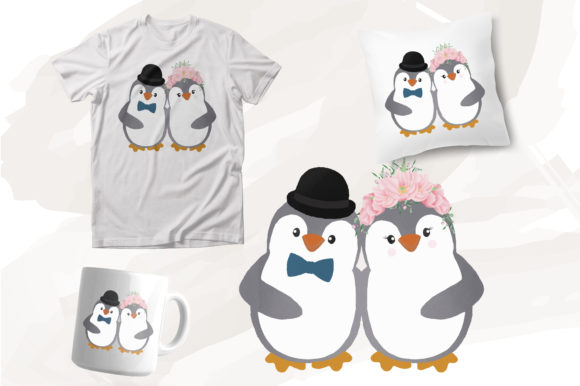 Watercolor Penguin Couple Graphics